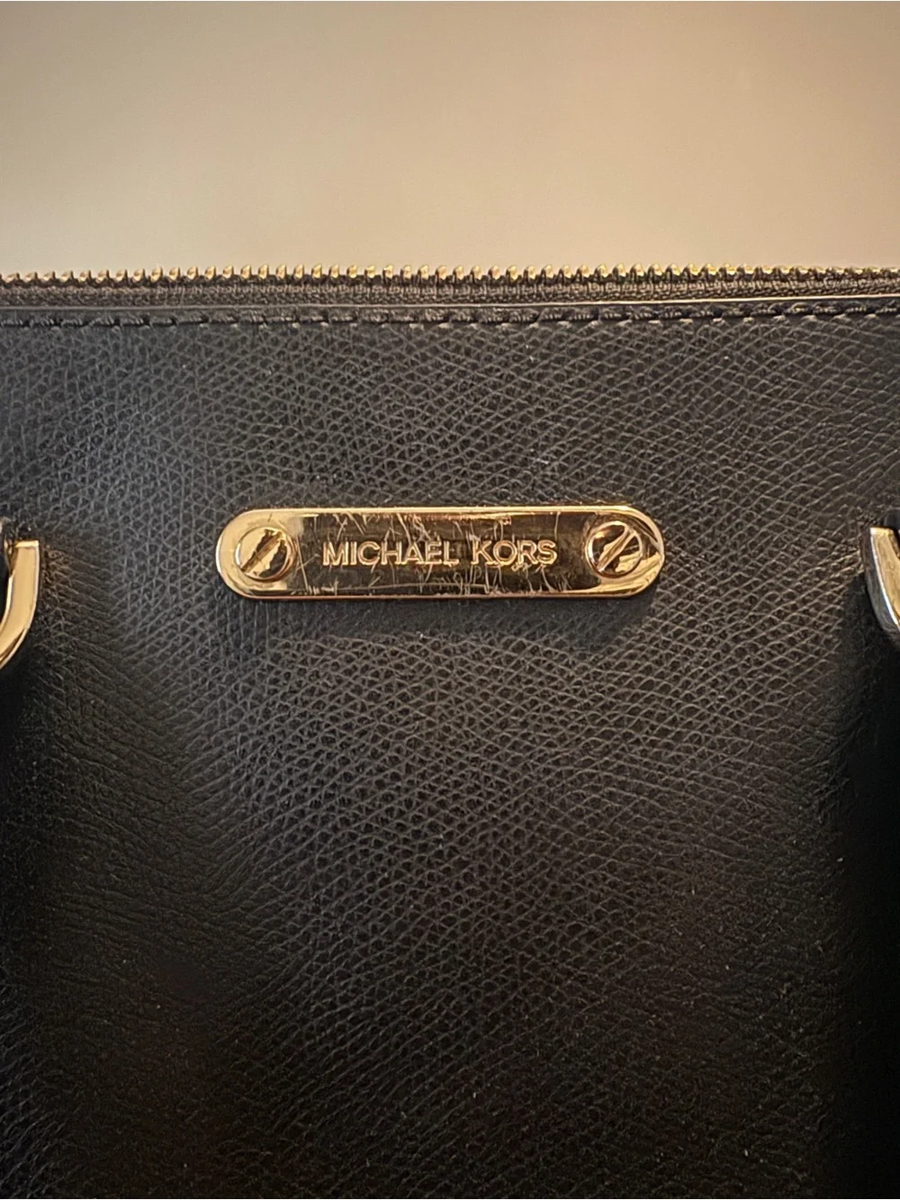 Michael Kors Black Leather Satchel with Gold Hardware